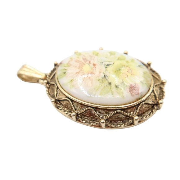 Vintage LUZIER Floral & Goldtone Solid Perfume Locket Pendant 1.25" - Picture 3 of 6